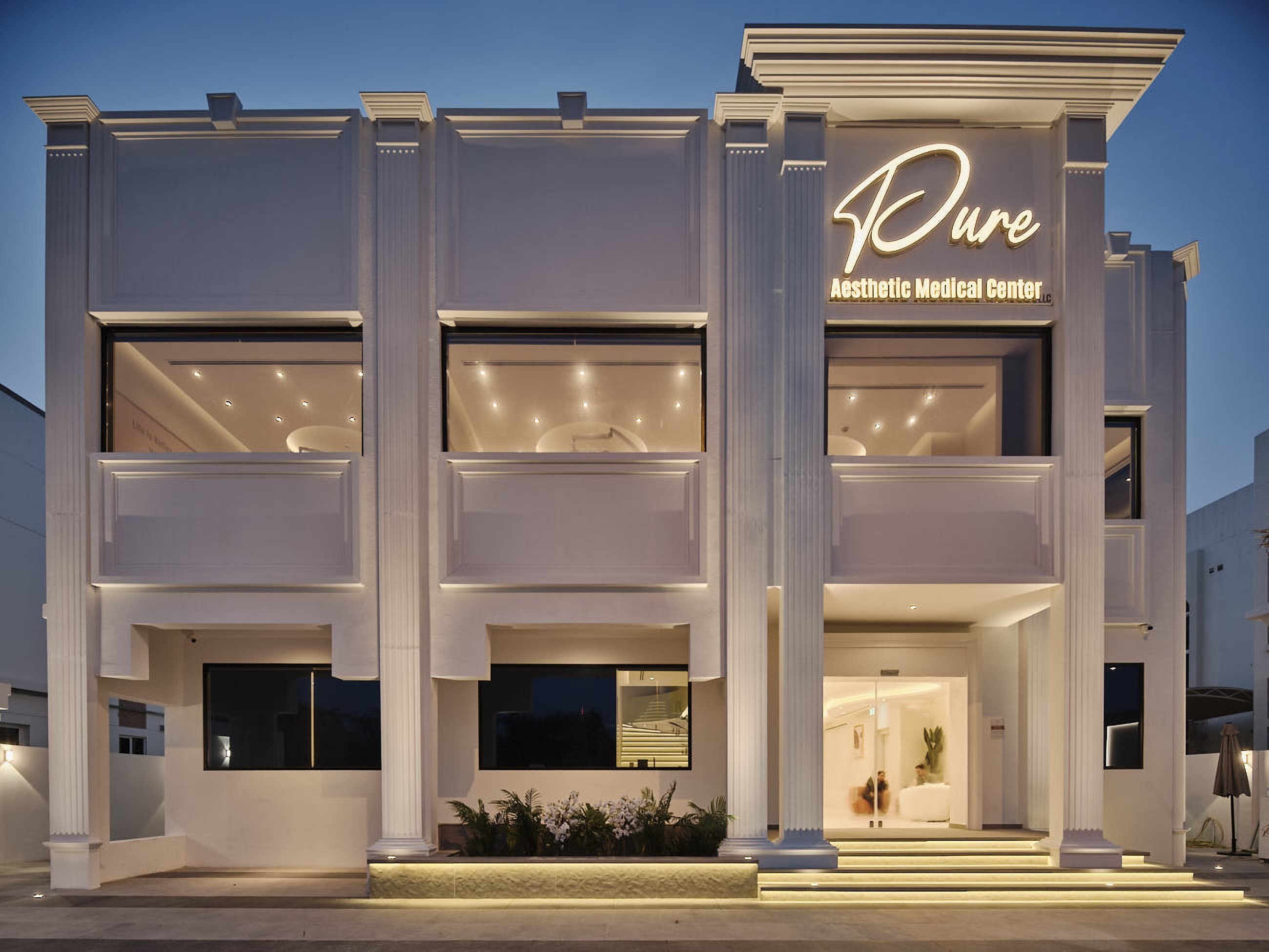 The Pure villa on Jumeirah Road at dusk